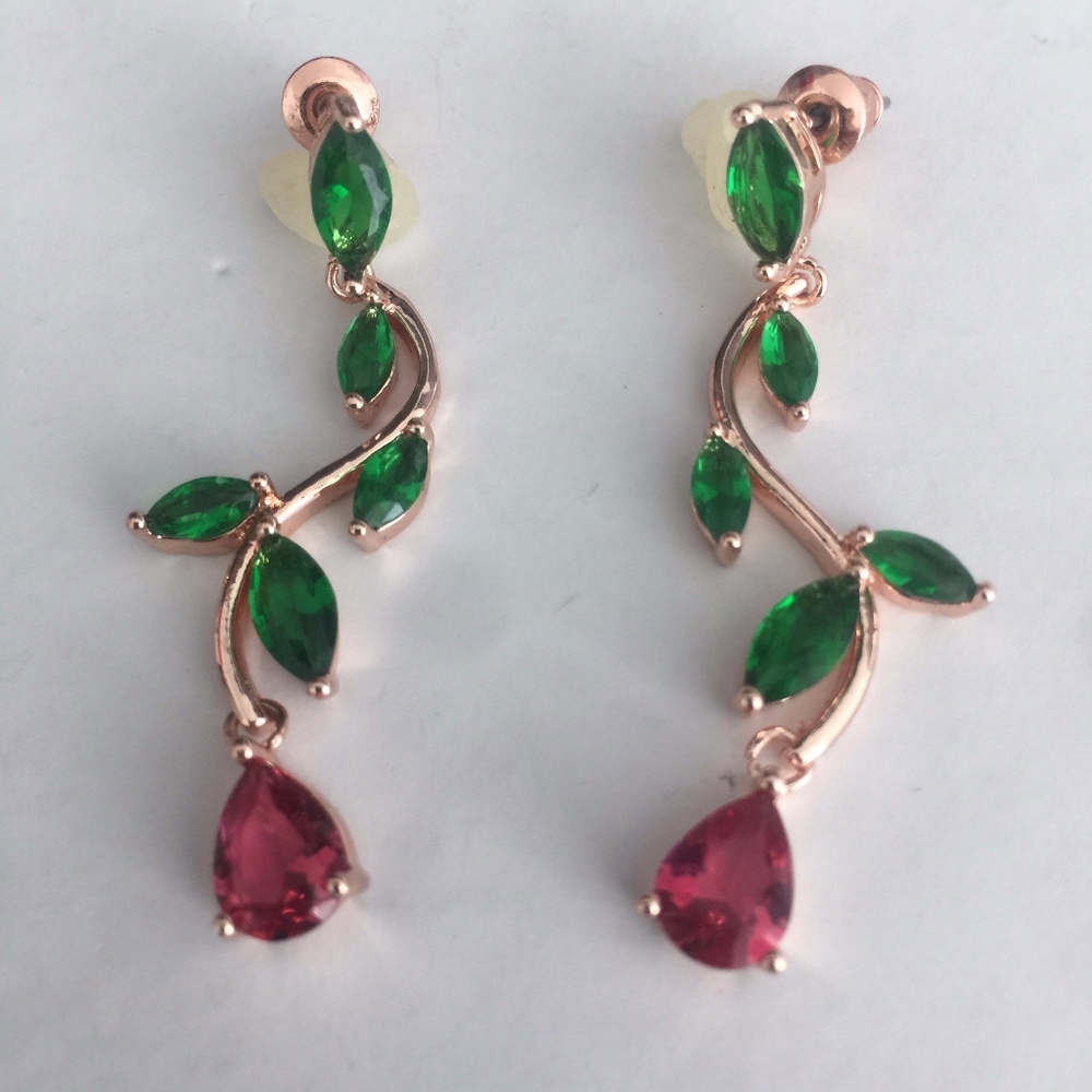 Long Plating Rose Golden Earring
